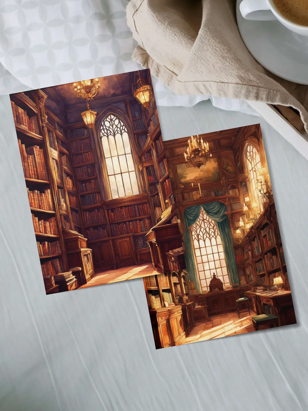 Family cozy library postcards