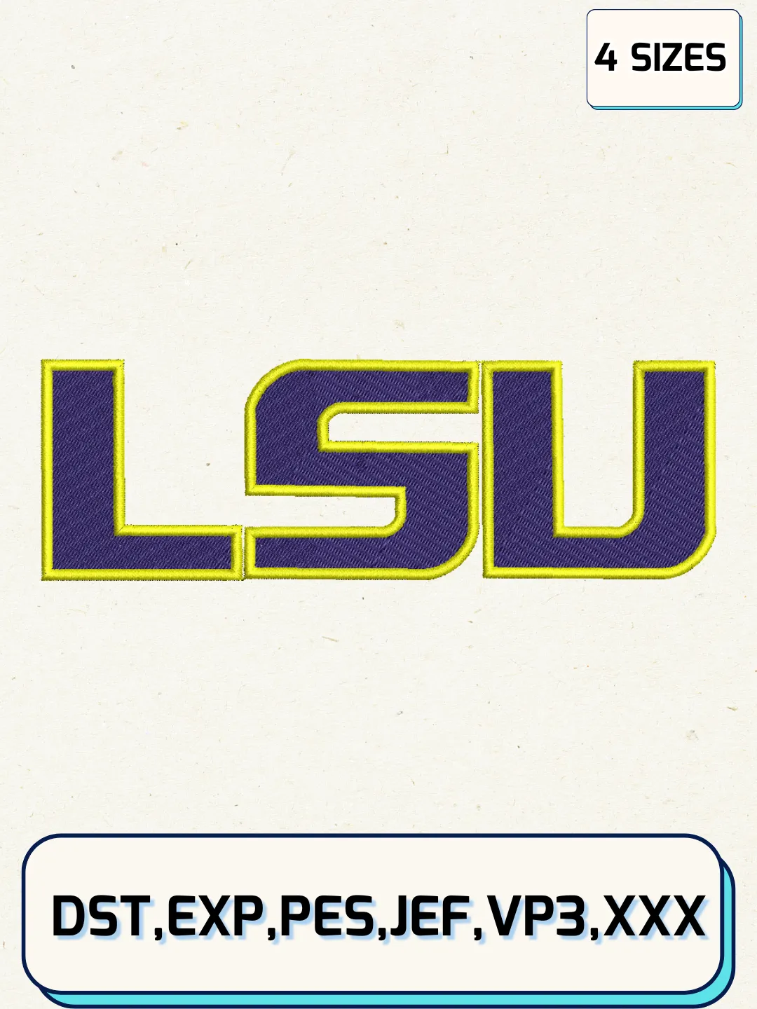 LSU Tigers Logos Embroidery Design Files, NCAA Logos Embroidery Designs, Machine Embroidery Files, 4 Sizes