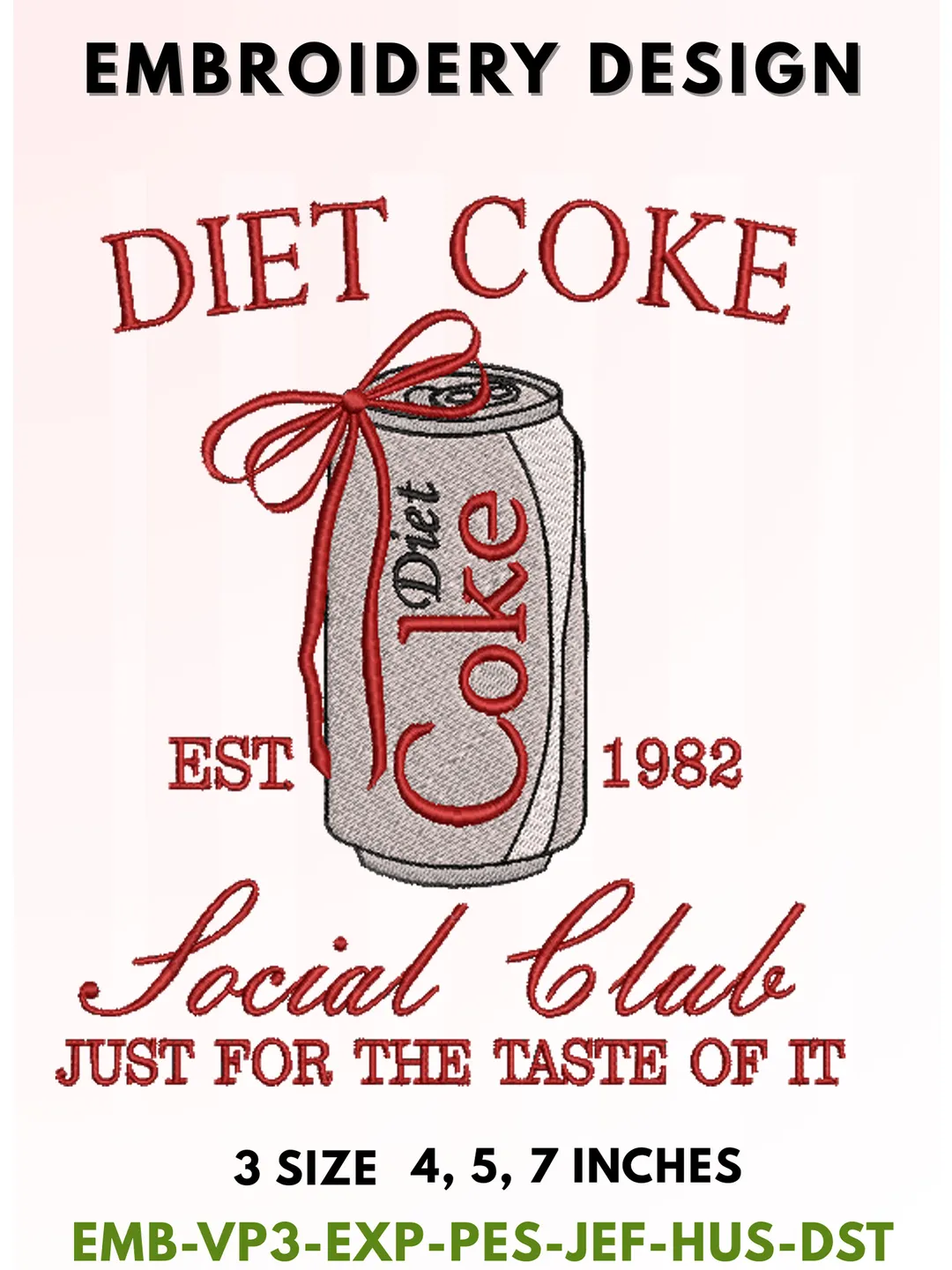 Diet Coke Social Club Embroidery Design, Coquette Red Ribbon Bow Soda ...
