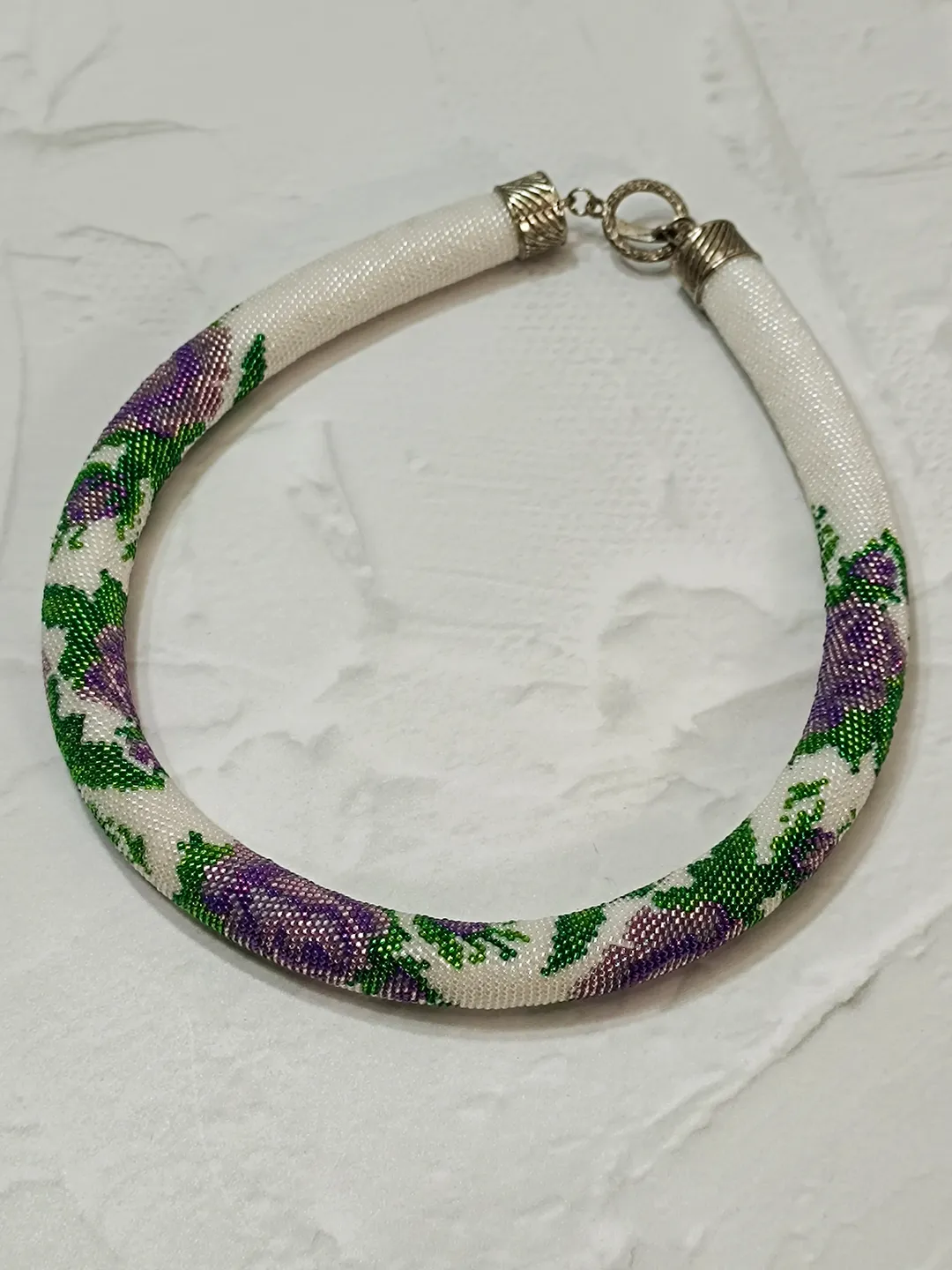 Lilac Rose Beaded Short Necklace, Elegant Handmade Statement Necklace