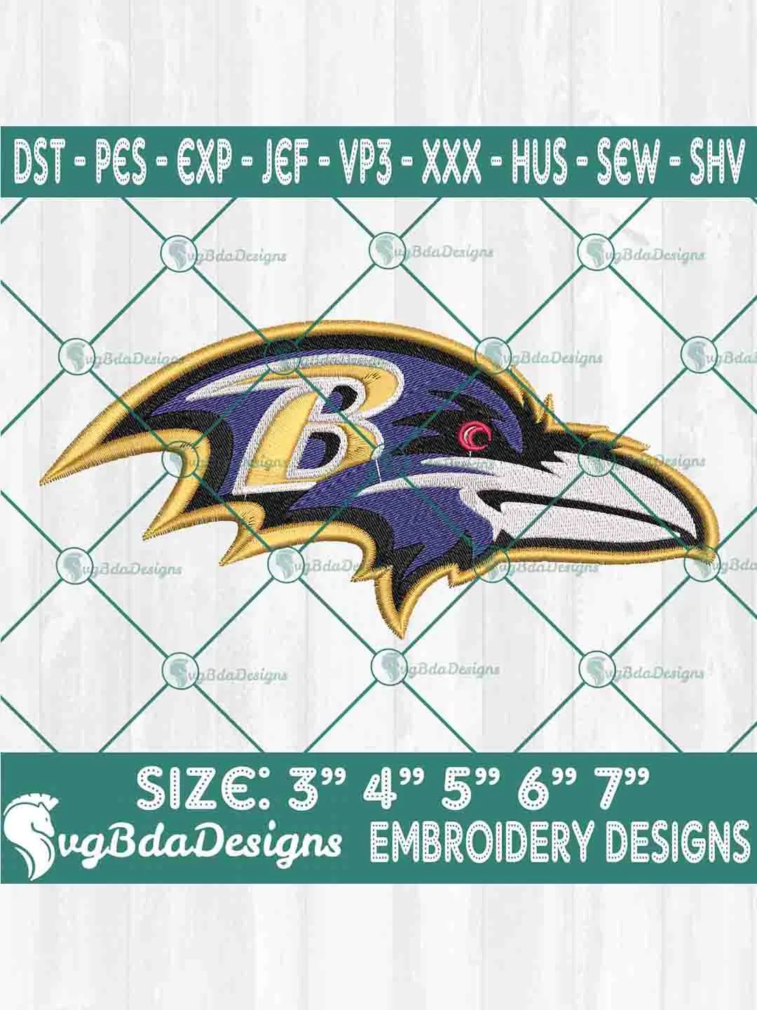 Baltimore Ravens Machine Embroidery Design, NFL Embroidery Machine Designs