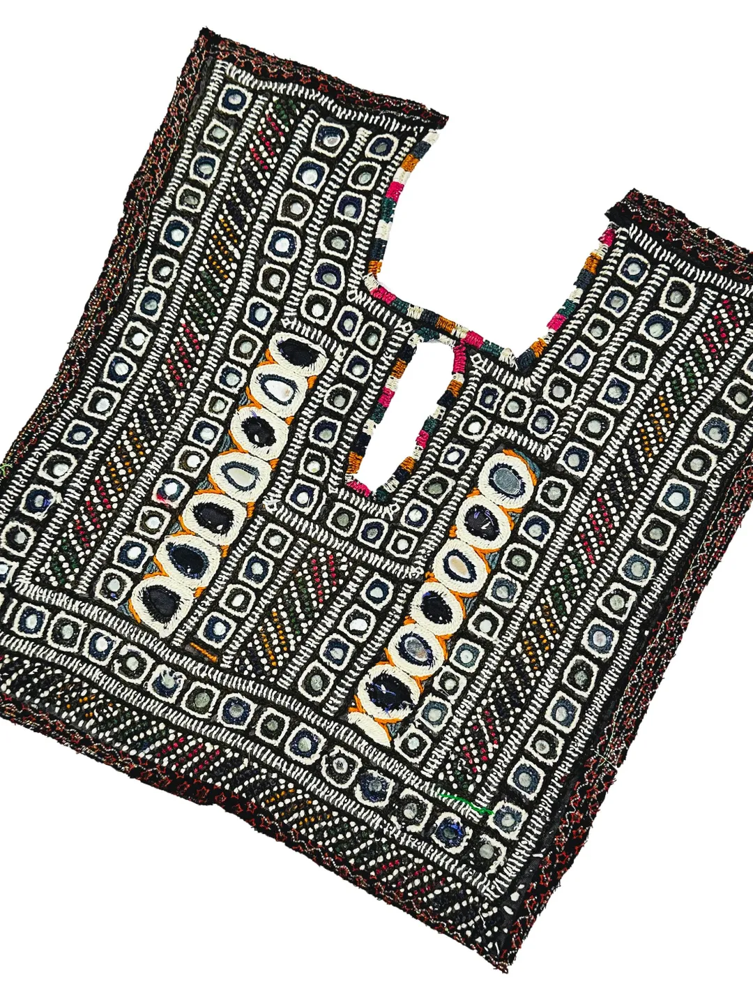 Fully Mirror Work Kutchi Banjara Afghani Handmade Embroidered Yoke Patch For Boho Hippie Dresses And Crafts.