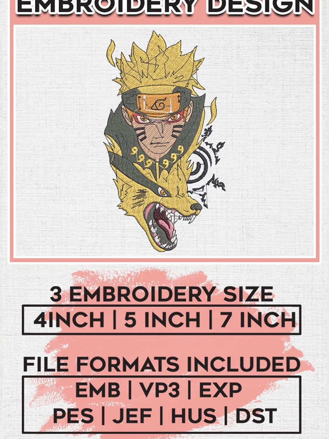 Naruto x kurama Embroidery Design, Naruto Embroidery, Embroidery File, Anime Embroidery, Anime shirt, Digital download EMB_ANIME_270