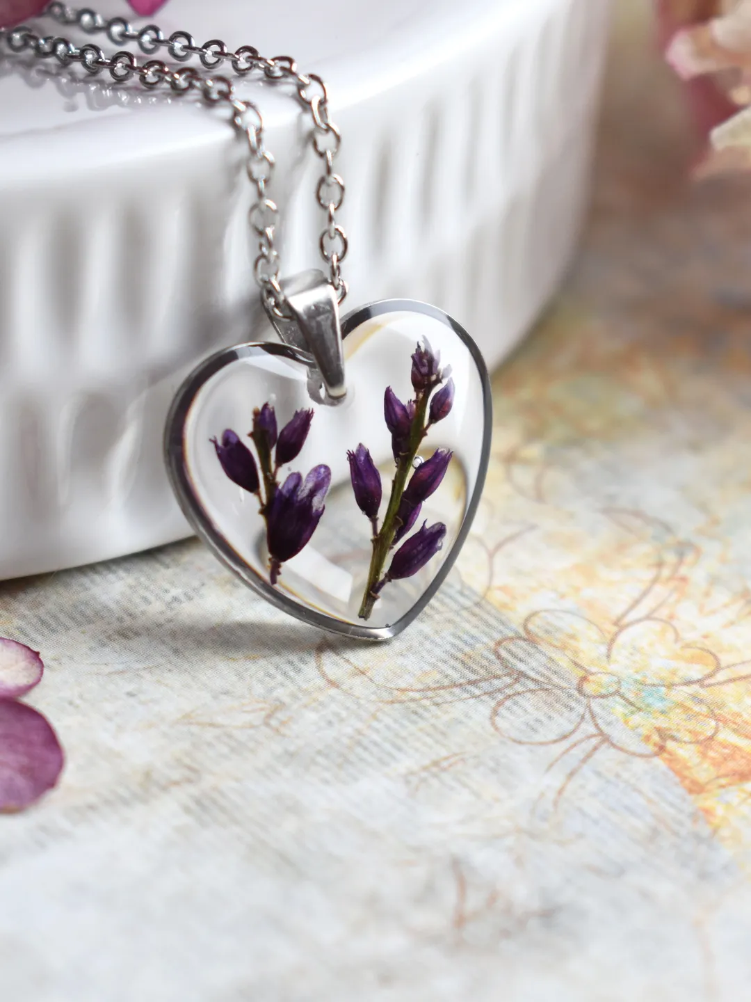 Real Genista necklace. Genista pendant in resin. Forest Jewelry.