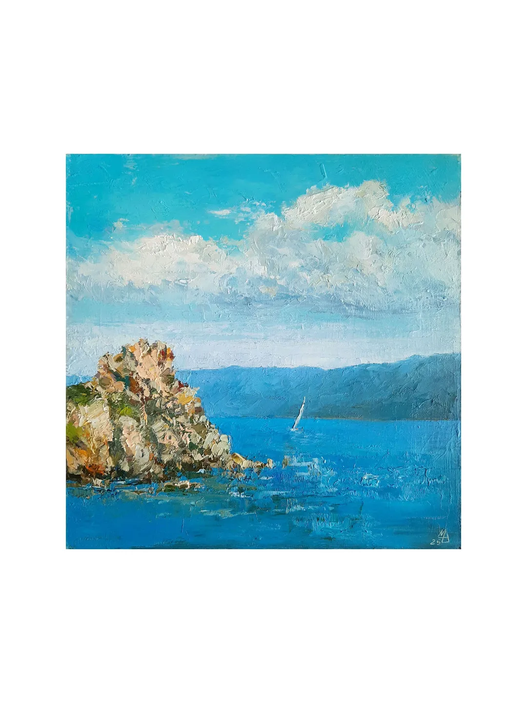船絵画 No.0501 Rocky Coast Painting 9x9