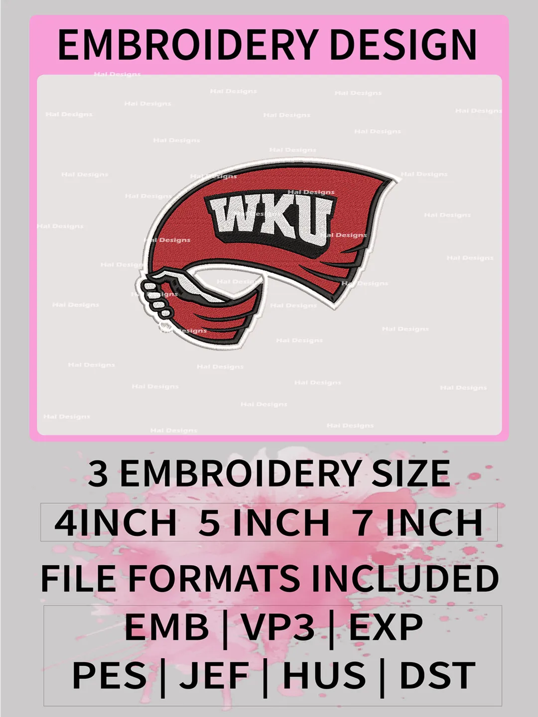 NCAA Western Kentucky Hilltoppers Embroidery File, 3 Sizes, 6 Formats, NCAA Machine Embroidery Design, NCAA Logo, NCAA Teams