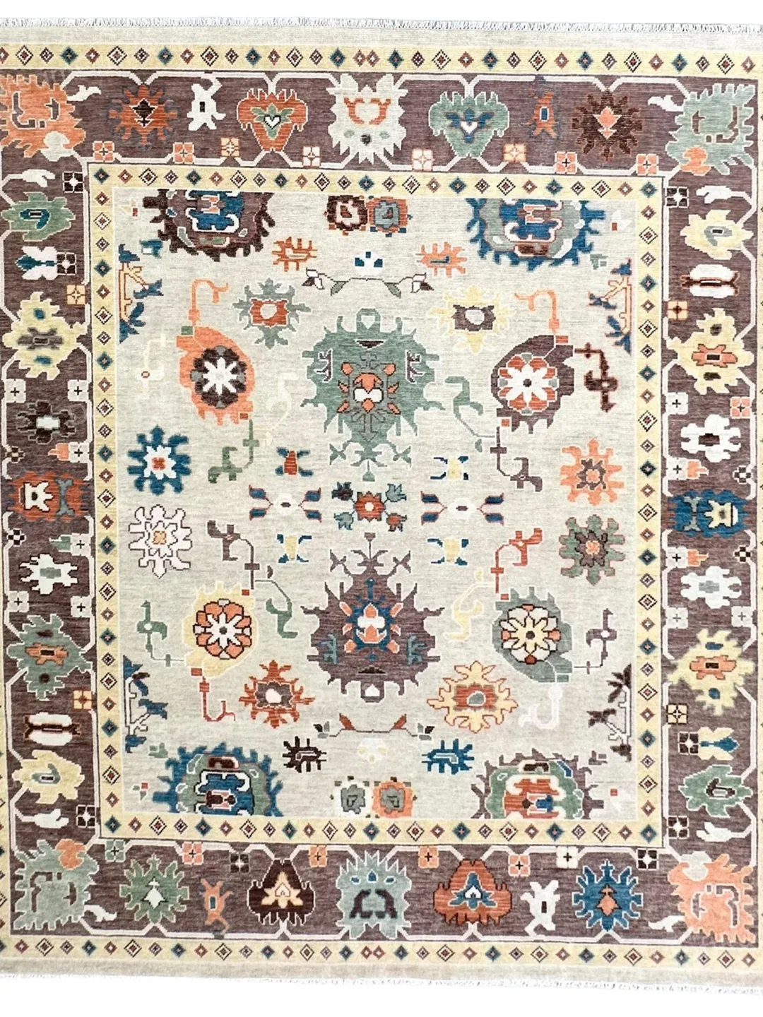 Tukish Wool Rug Hand-Knotted Wool Oushak Rug: 9x12 Turkish Inspired Area Rug