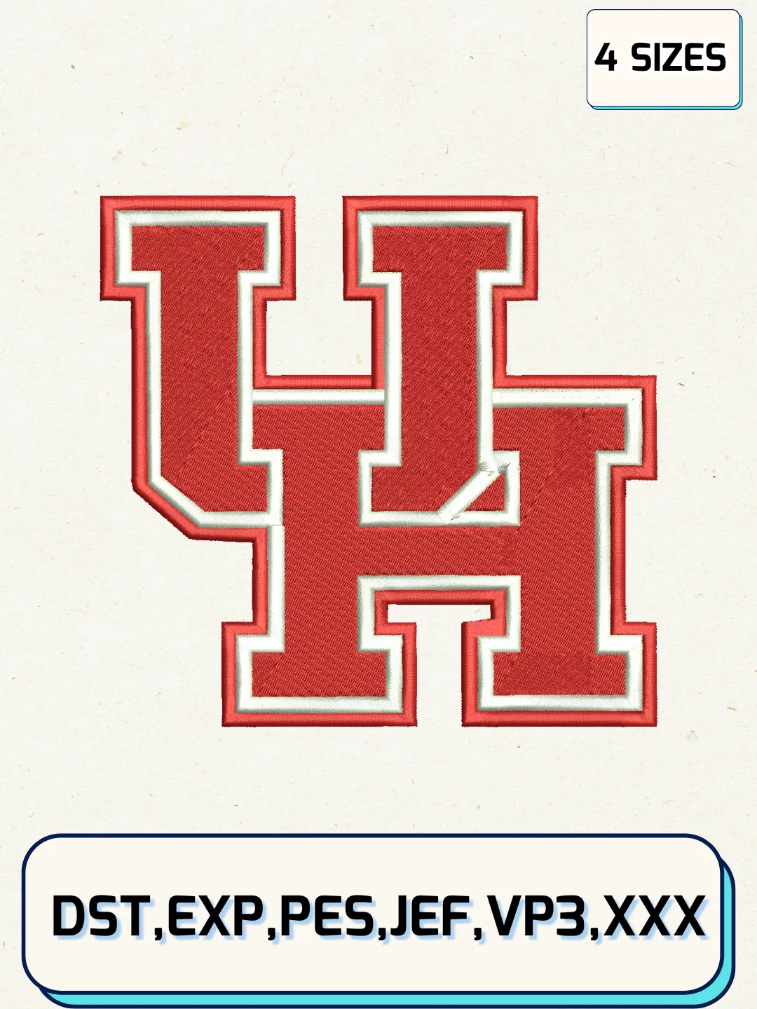 Houston Cougars Logos Embroidery Design Files, NCAA Logos Embroidery Designs, Machine Embroidery Files, 4 Sizes