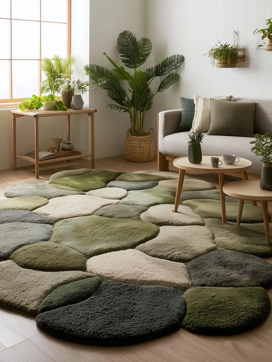 Hand Tufted Moss Rug, Sculpted Organic Stone Path Luxury Green Area ...