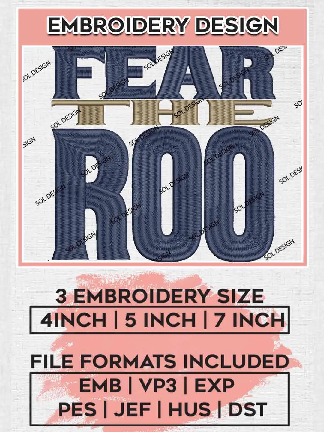 Fear The Roo Text Designs, NCAA Akron Zips Logo Embroidery files, NCAA Team, College Football Team Machine embroidery designs, Digital Download