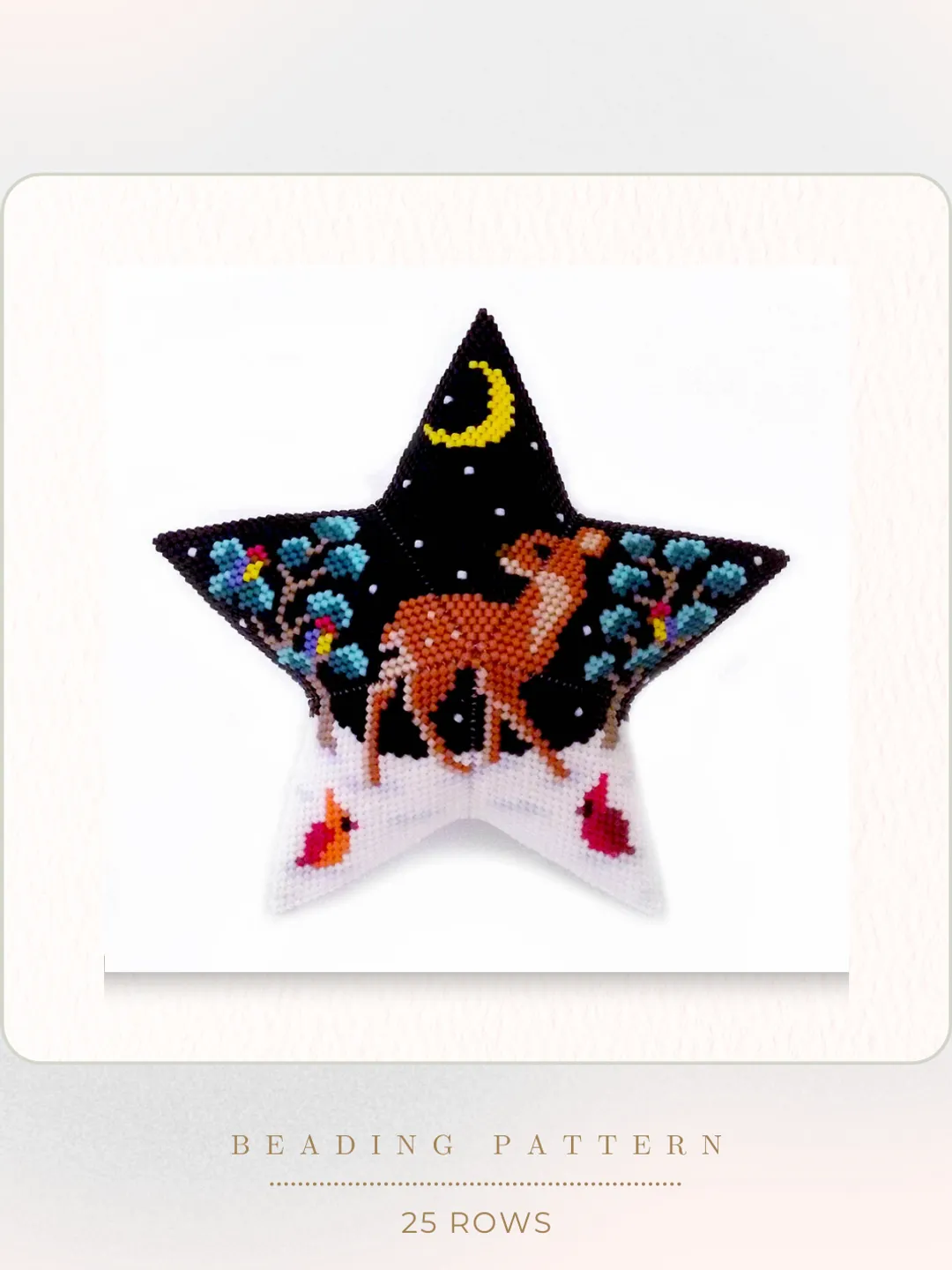 Fawn in Snowy Winter Forest, 3D Peyote Star Beading Pattern, Seed Bead Christmas Ornament, Beaded Star PDF Pattern