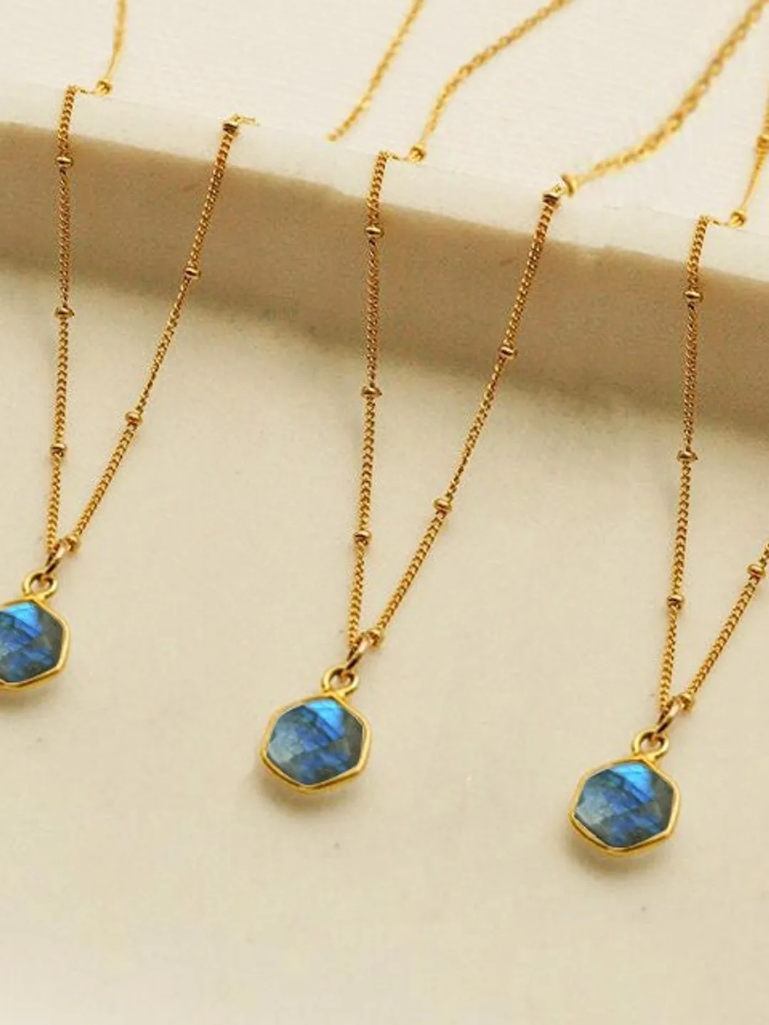 Labradorite Hexagon Pendant Necklace: Gold Plated Gemstone