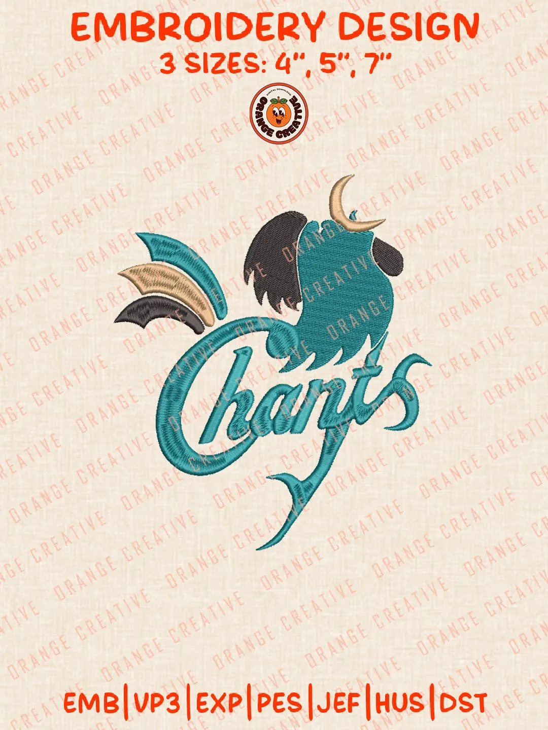 Coastal Carolina Chanticleers Embroidery Design, NCAA Logo Embroidery Design, Machine Embroidery Design File, 4 Sizes, Digital Download