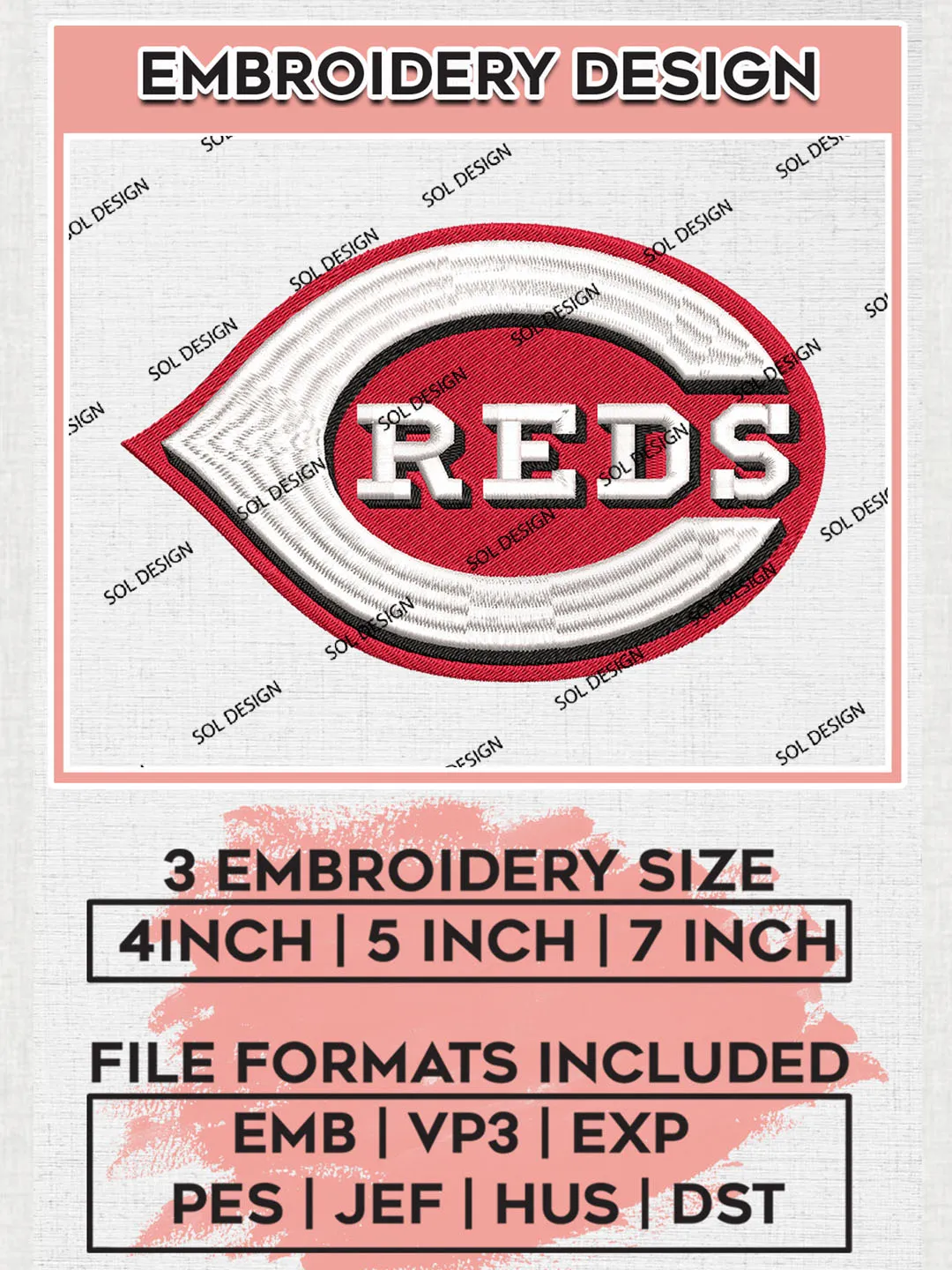 MLB Cincinnati Reds Team Wordmark Logo Embroidery Design, MLB Cincinnati Reds Embroidery files, Baseball Team, Reds Design, Digital Download