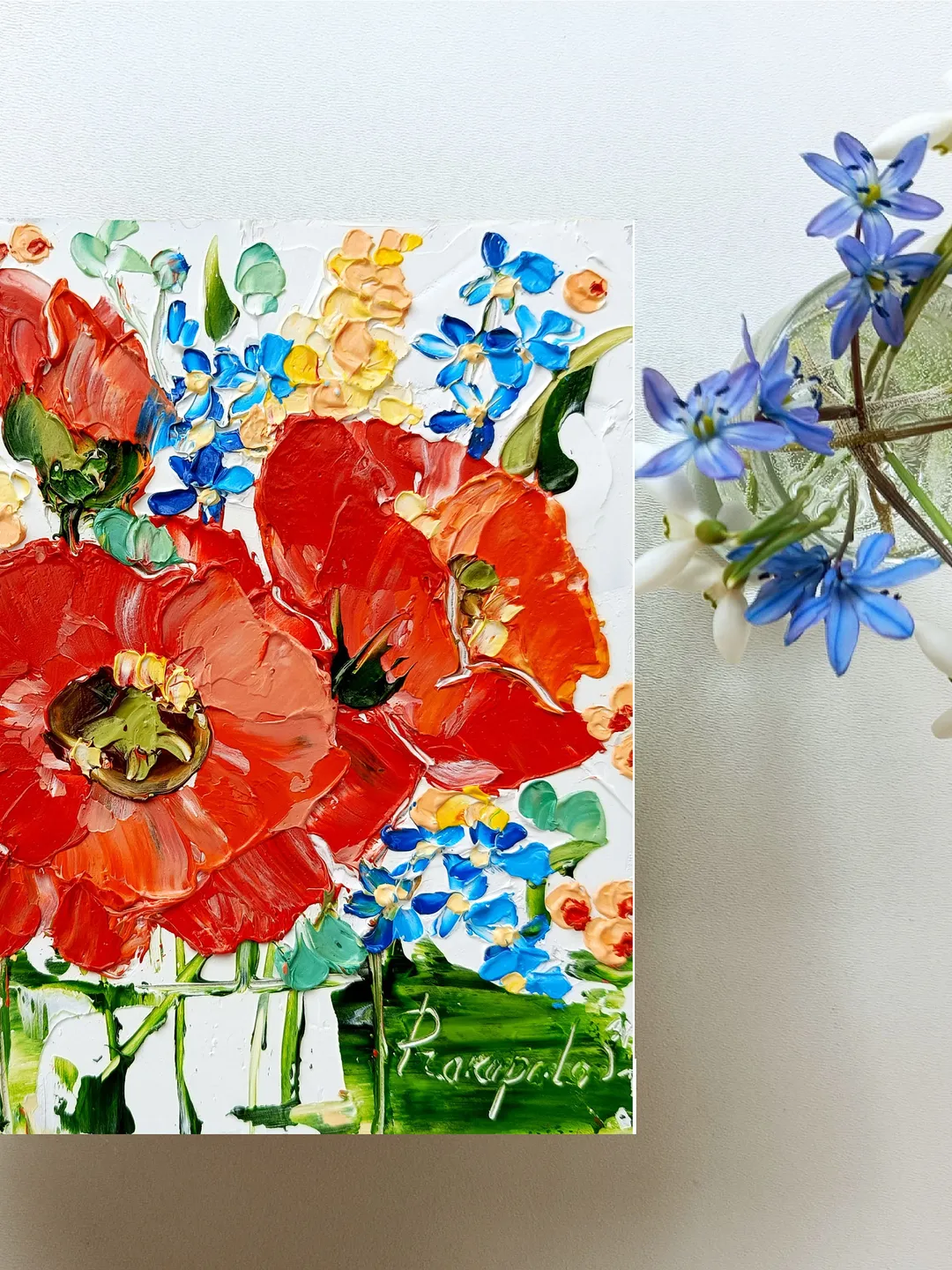 Poppy Painting Floral Original Art Impasto Oil Painting Red Flowers Small Artwork Blooms Bliss Wall Art Impressionist Art by ArtProkopaloSv