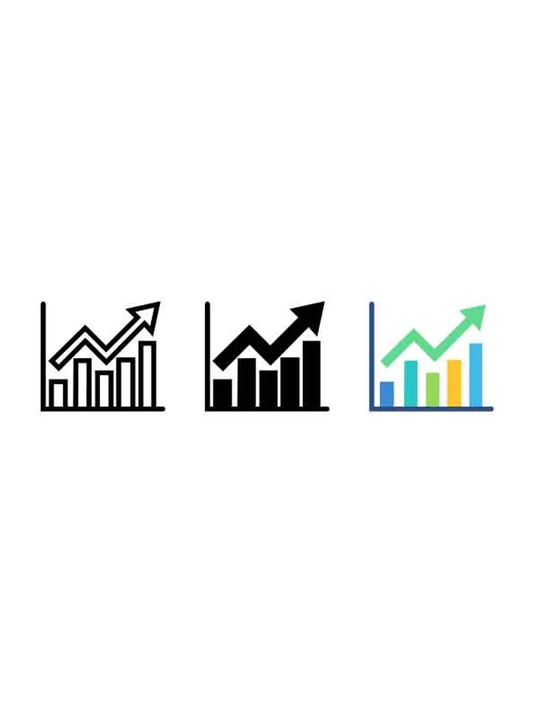Business growth chart icon set outline solid and color vector bar graph ...