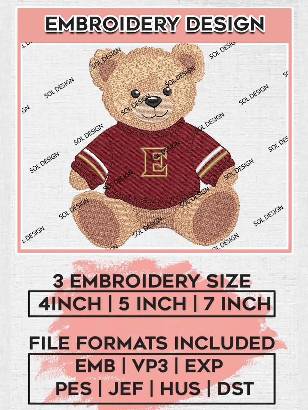 Elon Phoenix Teddy Bear Embroidery Design, Football Embroidery files, Sport Machine embroidery files, 3 sizes, Instant Download
