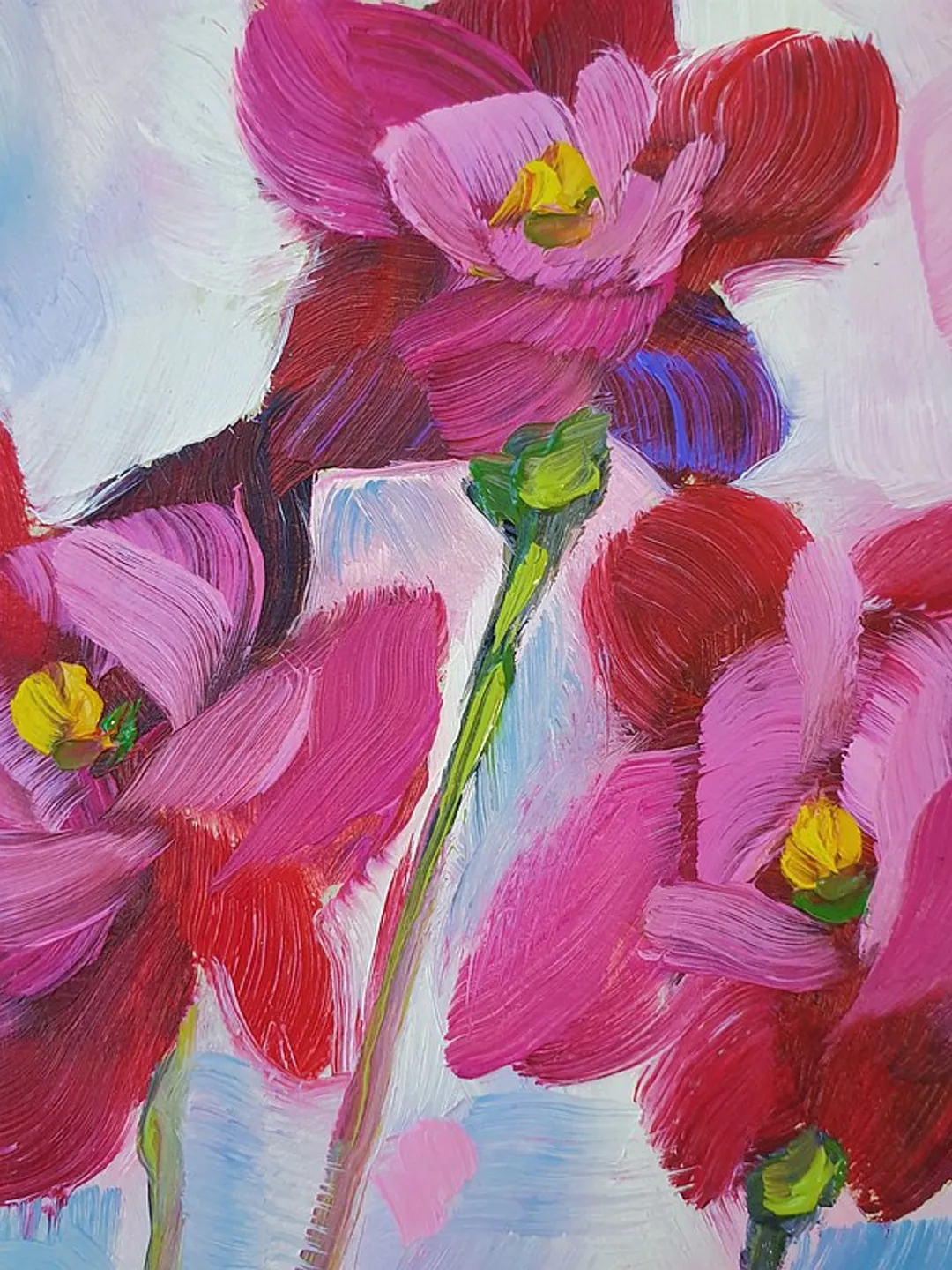 Bee Painting Pink Flowers Original Art Floral Wall Art Small Oil Painting