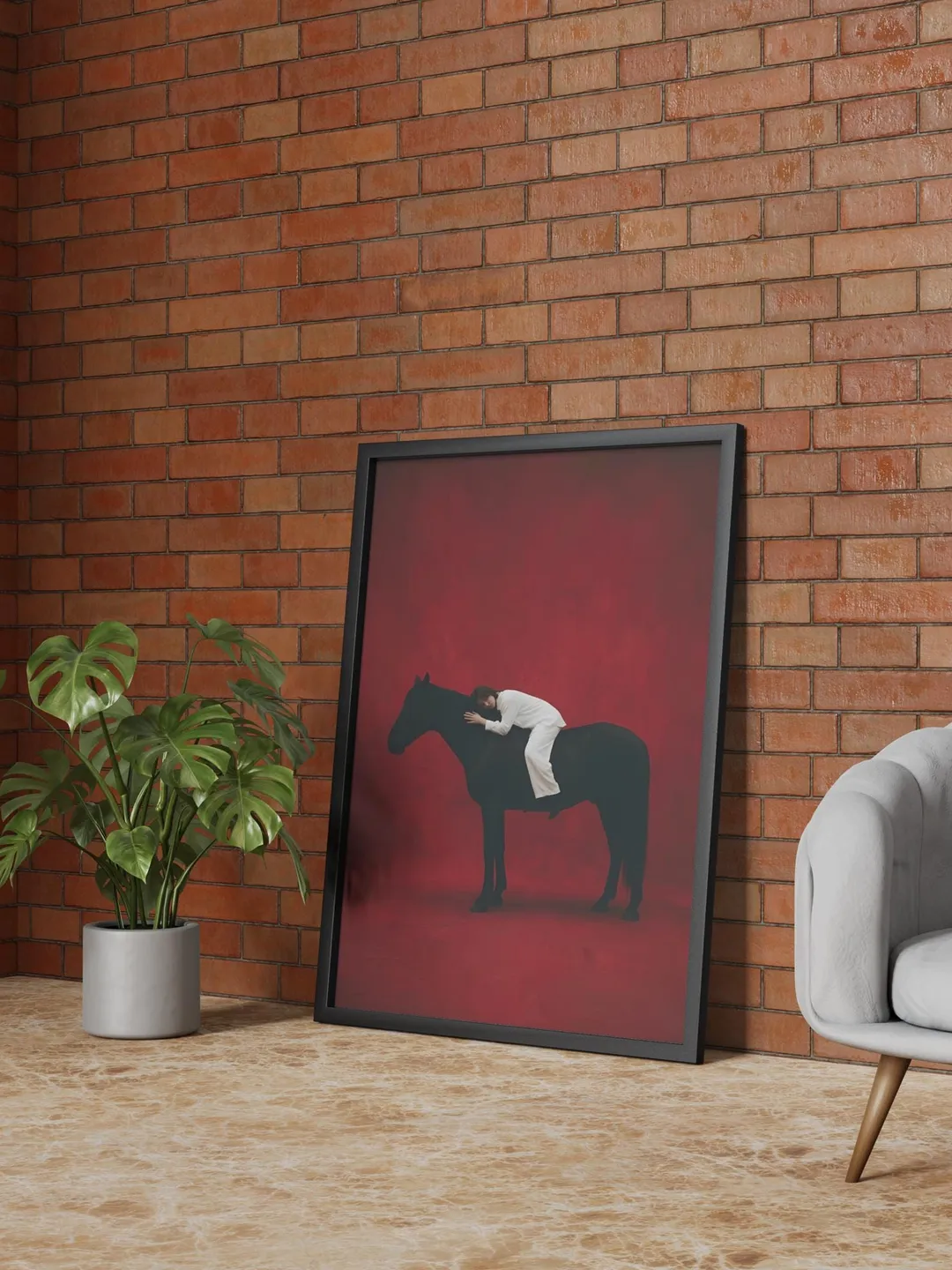Abstract Girl Horse Oil Painting Print, Burgundy Red Western Wall Art ...