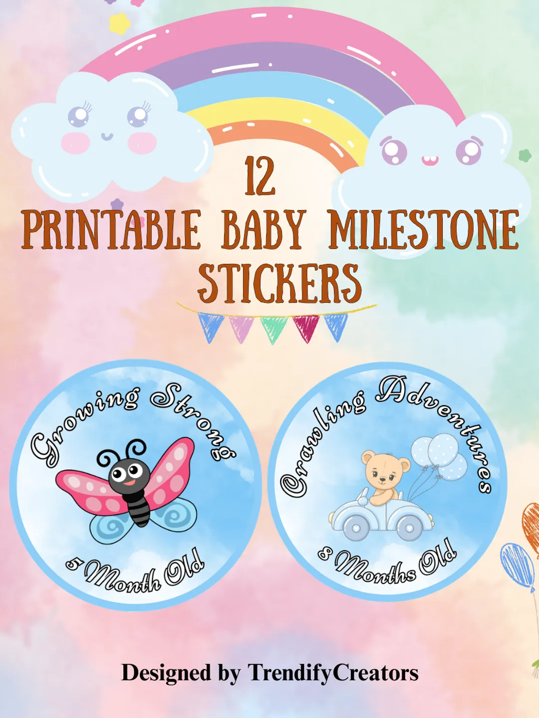 12 Printable Baby Milestone Stickers – Monthly Newborn Photo Stickers