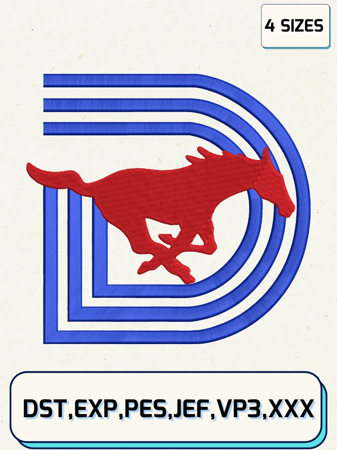 SMU Mustangs Misc Logos Embroidery Design Files, NCAA Logos Embroidery Designs, Machine Embroidery Files, 4 Sizes