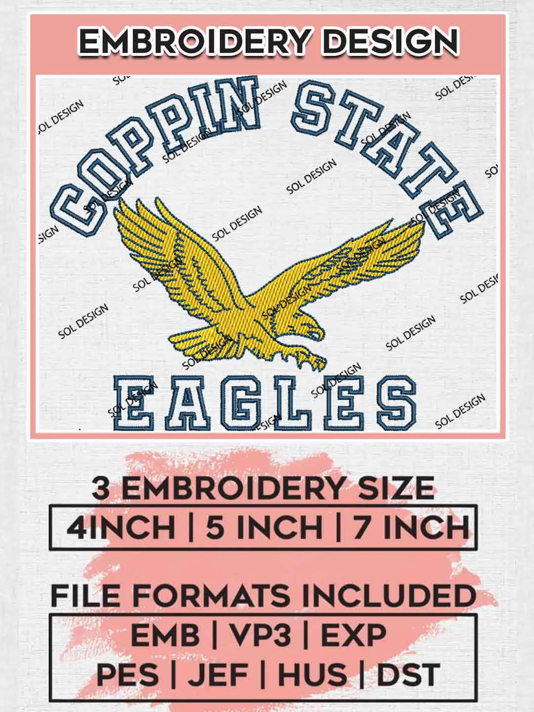 NCAA Coppin State Eagles Logo Embroidery Designs, NCAA Logo Embroidery files, NCAA Team, College Rugby Team Machine embroidery designs, Digital Download