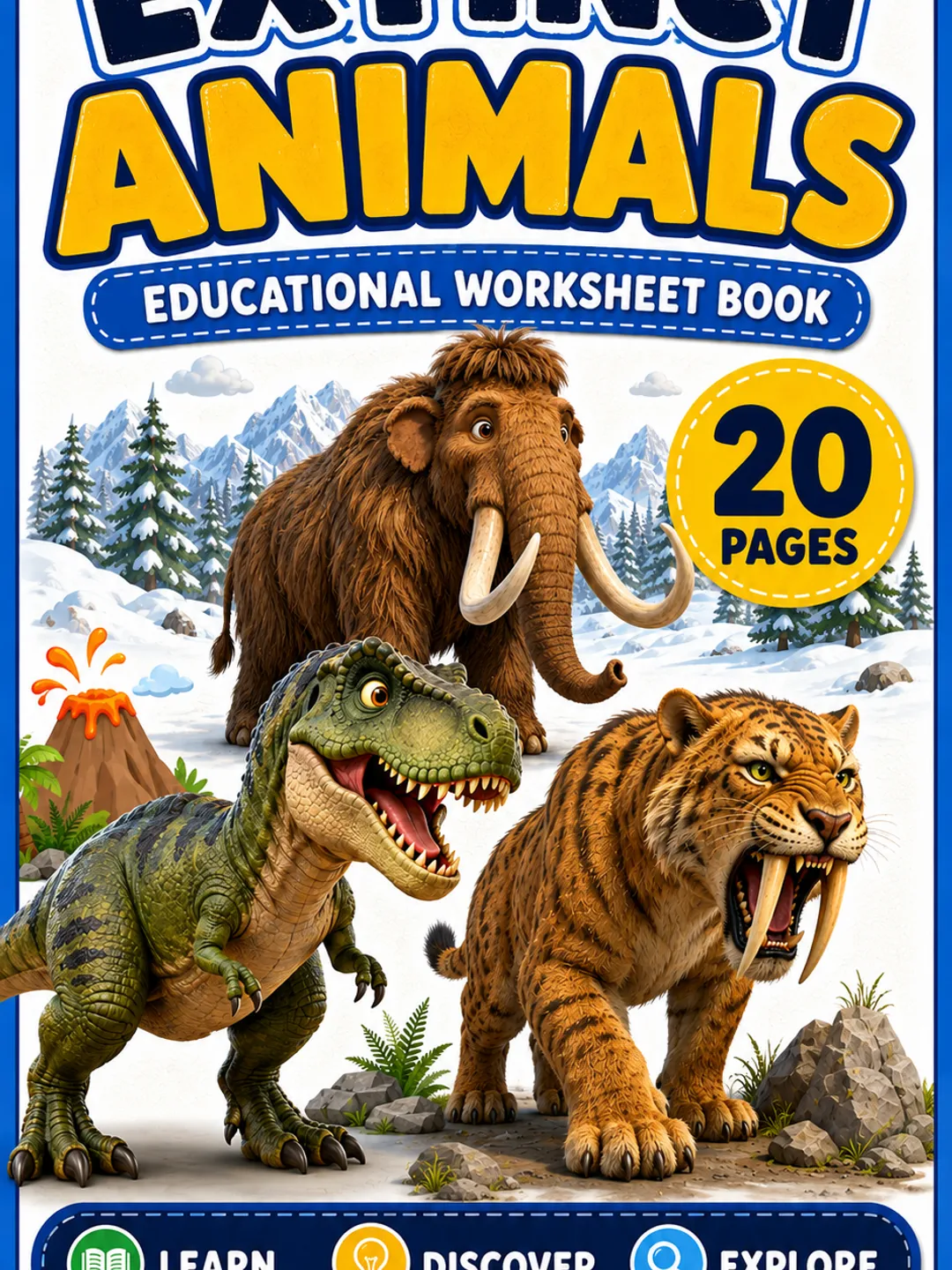 Extinct Animals Educational Worksheet Book for Kids