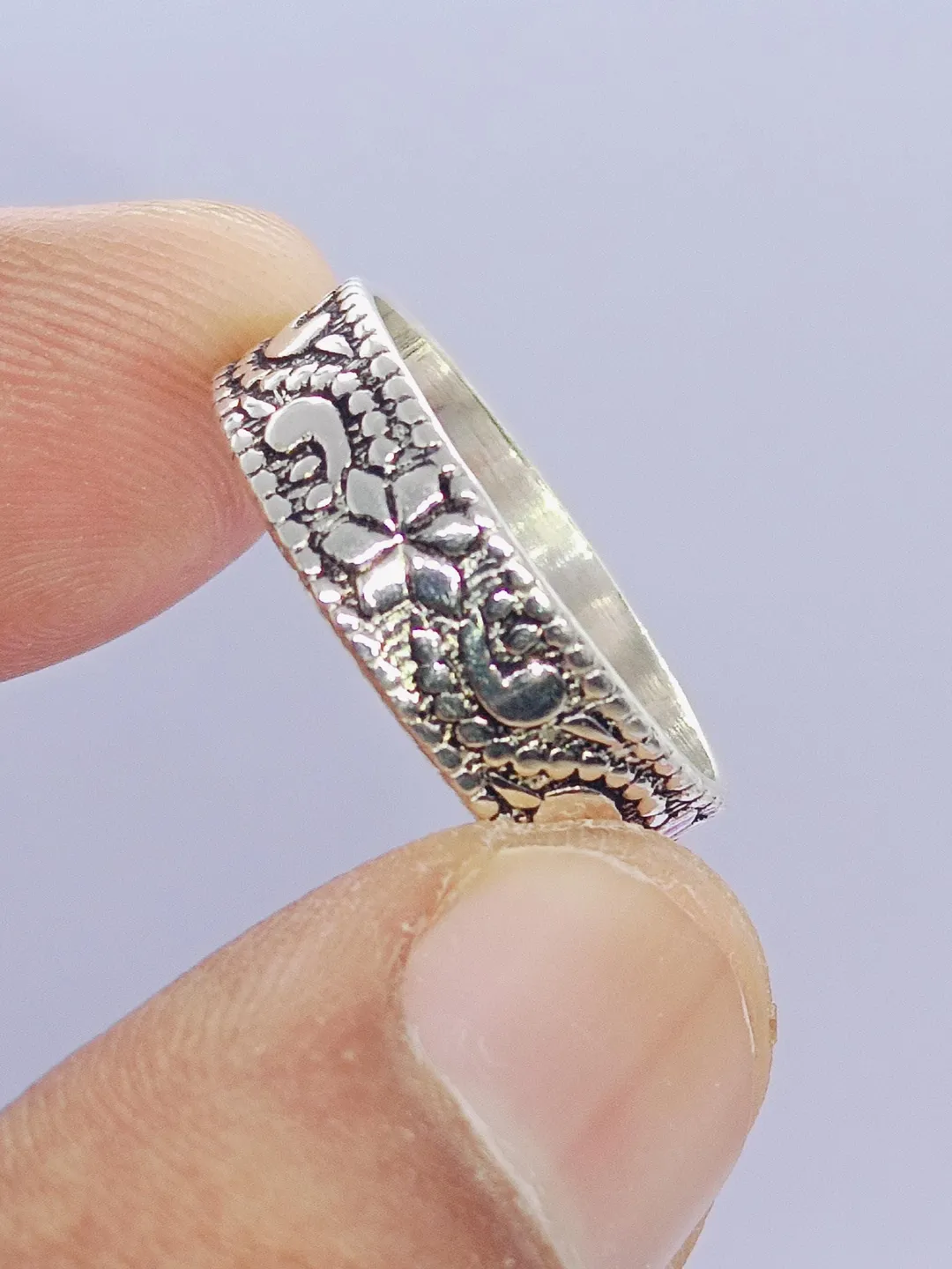 Oxidized Sterling Silver Floral Ring | Boho Flower Band