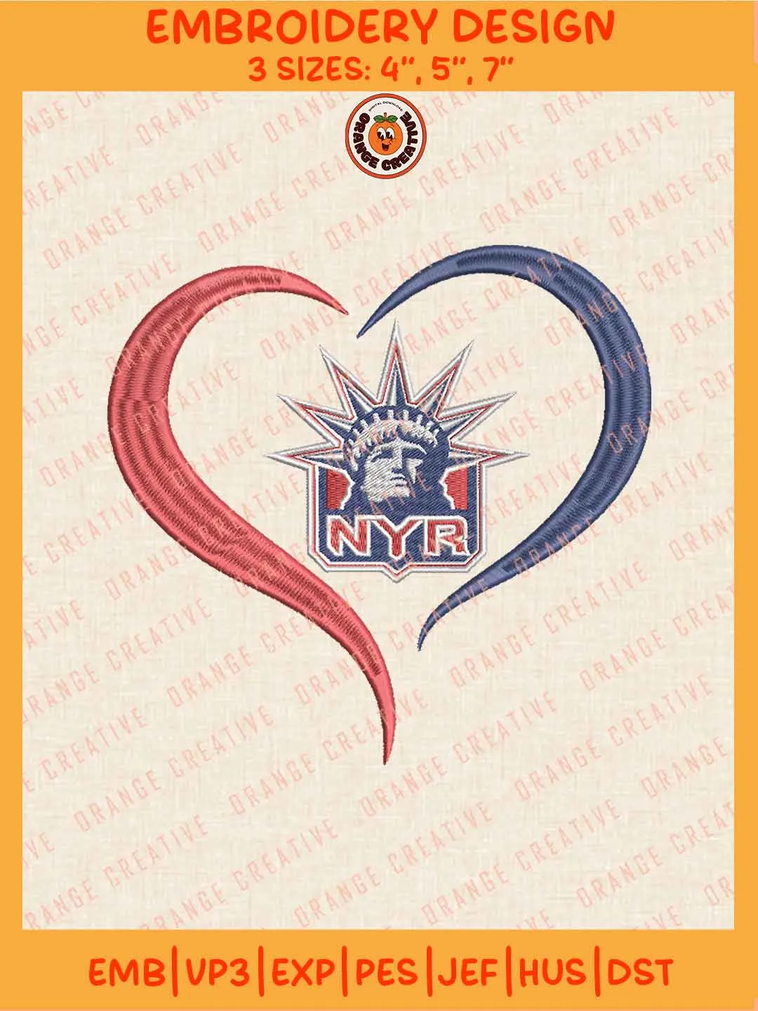 NHL New York Rangers Team Heart Logo Embroidery Files, New York Rangers Hockey Team Embroidery Designs, NHL Rangers Machine Embroidery Files, NHL Hockey Team Machine Embroidery, Digital Download