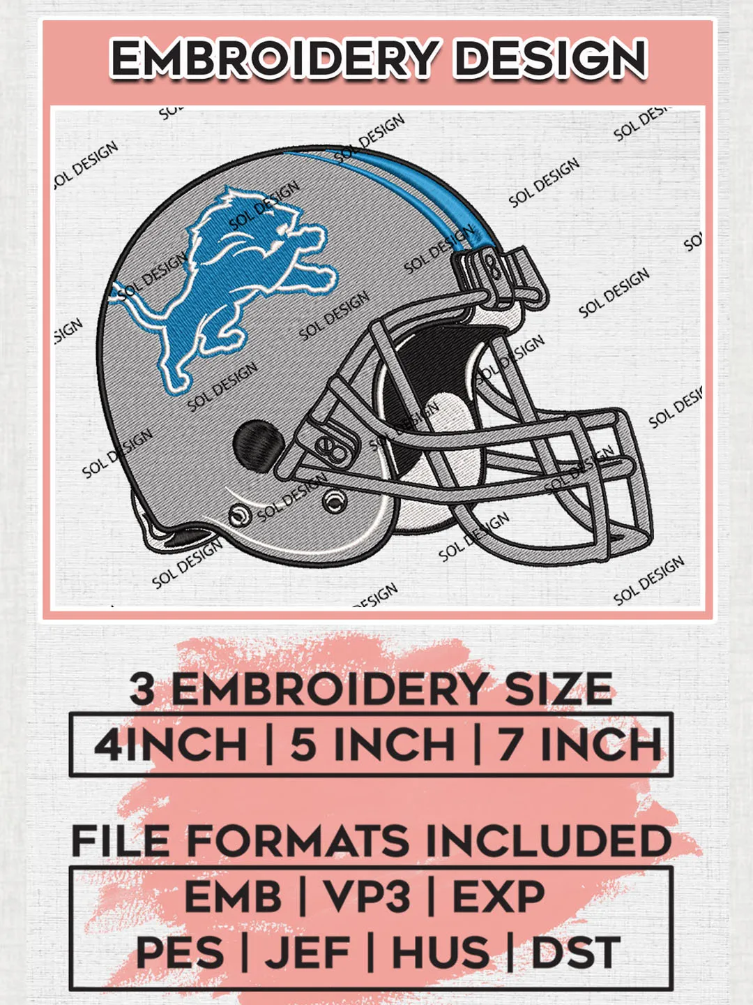 Detroit Lions Helmet Embroidery Designs, NFL Lions, NFL Embroidery Designs, NFL Detroit Lions Machine Embroidery Design, Digital Download
