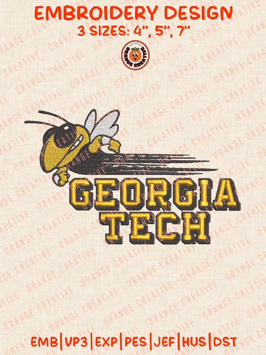 Georgia Tech Yellow Jackets Machine Embroidery Design Files, NCAA Logos Embroidery Designs, NCAA Yellow Jackets Machine Embroidery Files, 3 Sizes, Custom Sizes, Instant Download