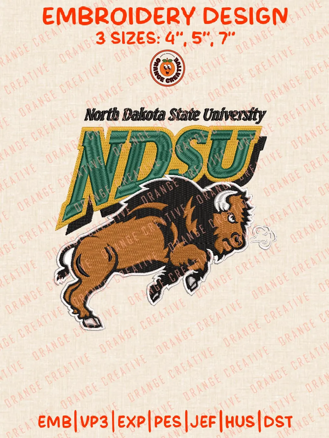 NDSU Bison Logo Embroidery Design Files, NCAA Logos Embroidery Designs, NCAA North Dakota State Bison Machine Embroidery Files, 3 Sizes, Custom Sizes, Instant Download