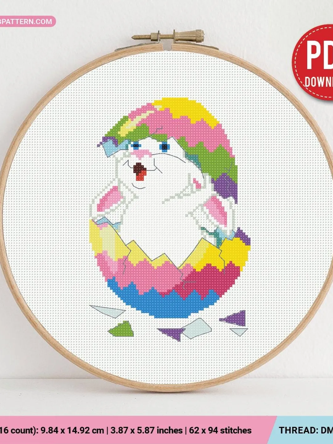 Easter Bunny in Egg Cross stitch pattern, contemporary, Happy Easter, beginner counted, modern chart, gift DIY, embroidery, instant PDF