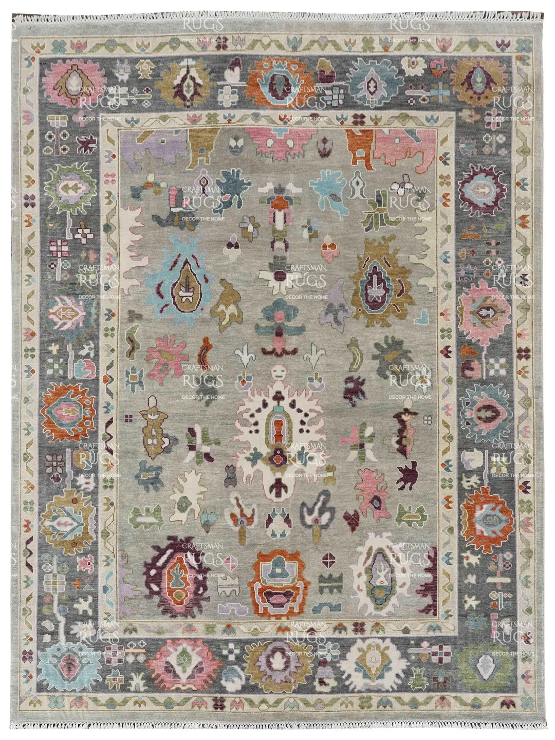 9x12 ft Ready to ship! Soft Grey Oushak style Hand Knotted Rug, Handmade Rugs for Living Room - Antique Style Contemporary rug