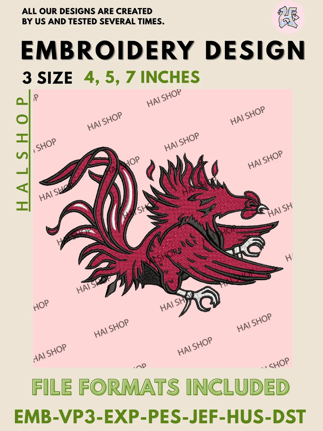 NCAA South Carolina Gamecocks Team Mascot Logo Machine Embroidery Design Files, University of South Carolina College Sports Embroidery, Digital Download