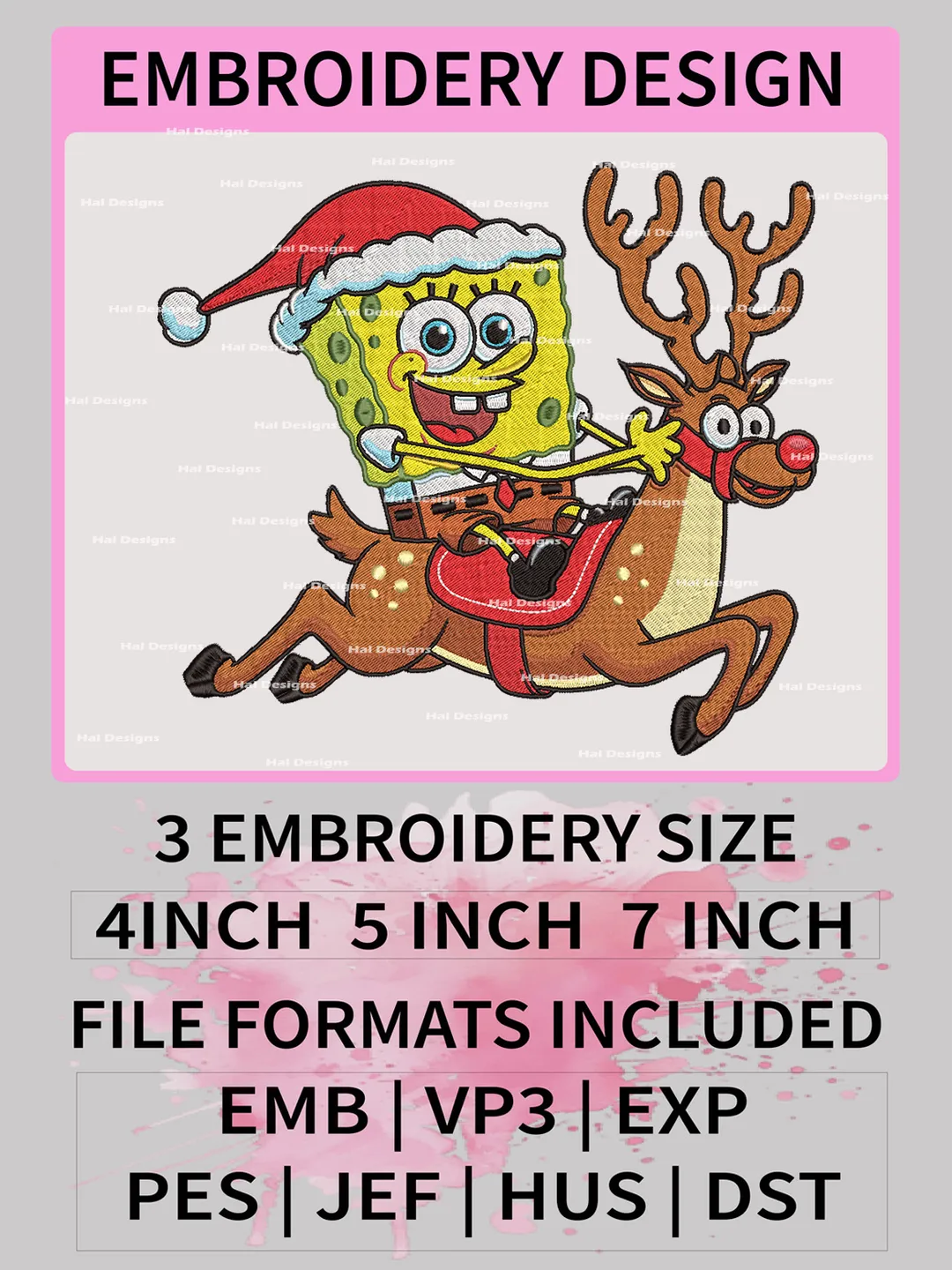 SpongeBob SquarePants Embroidery Design Machine File, Festive Holiday Stitch Art Design, Noel Embroidery Design, Digital Download