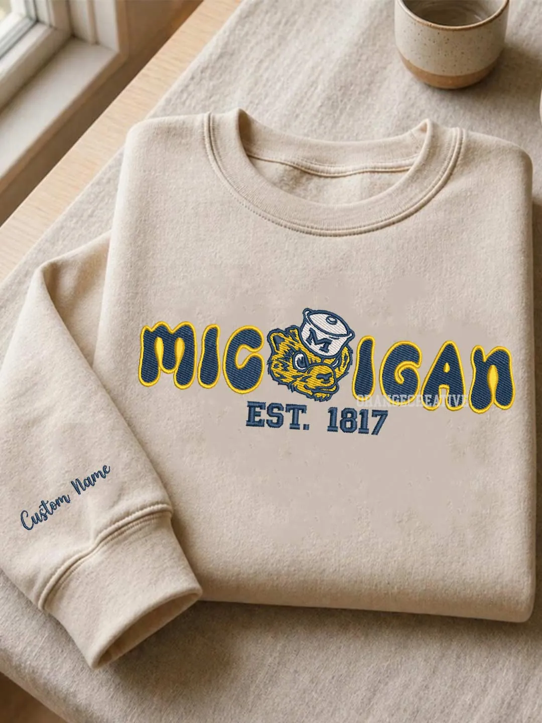 Michigan Wolverine Est Embroidered Sweatshirt, Sport Embroidered Crewneck, Football Embroidered Shirt, College Sweatshirt, Crewneck Gift