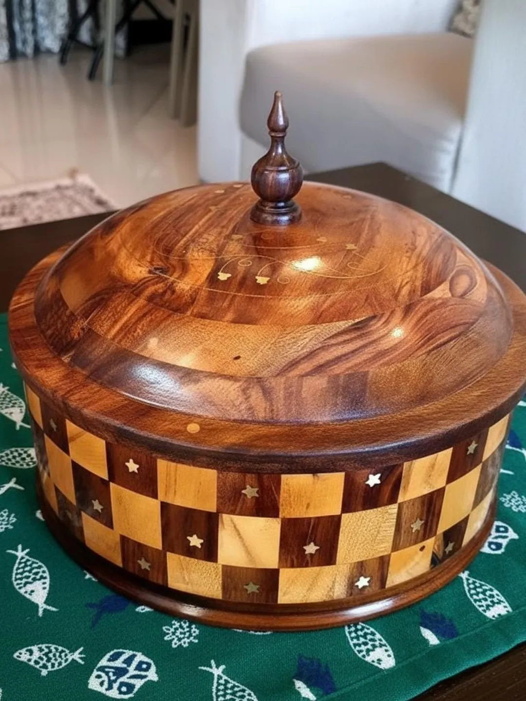 Steel Roti Keeper Handmade Sheesham Wood Hotpot, Brass Inlay Dome, Stainless Steel Bowl ...