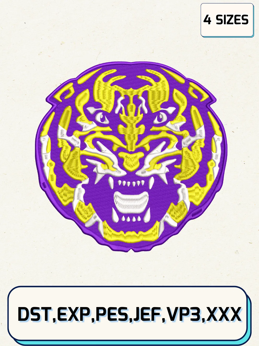 LSU Tigers Secondary Logos Embroidery Design Files, NCAA Logos Embroidery Designs, Machine Embroidery Files, 4 Sizes