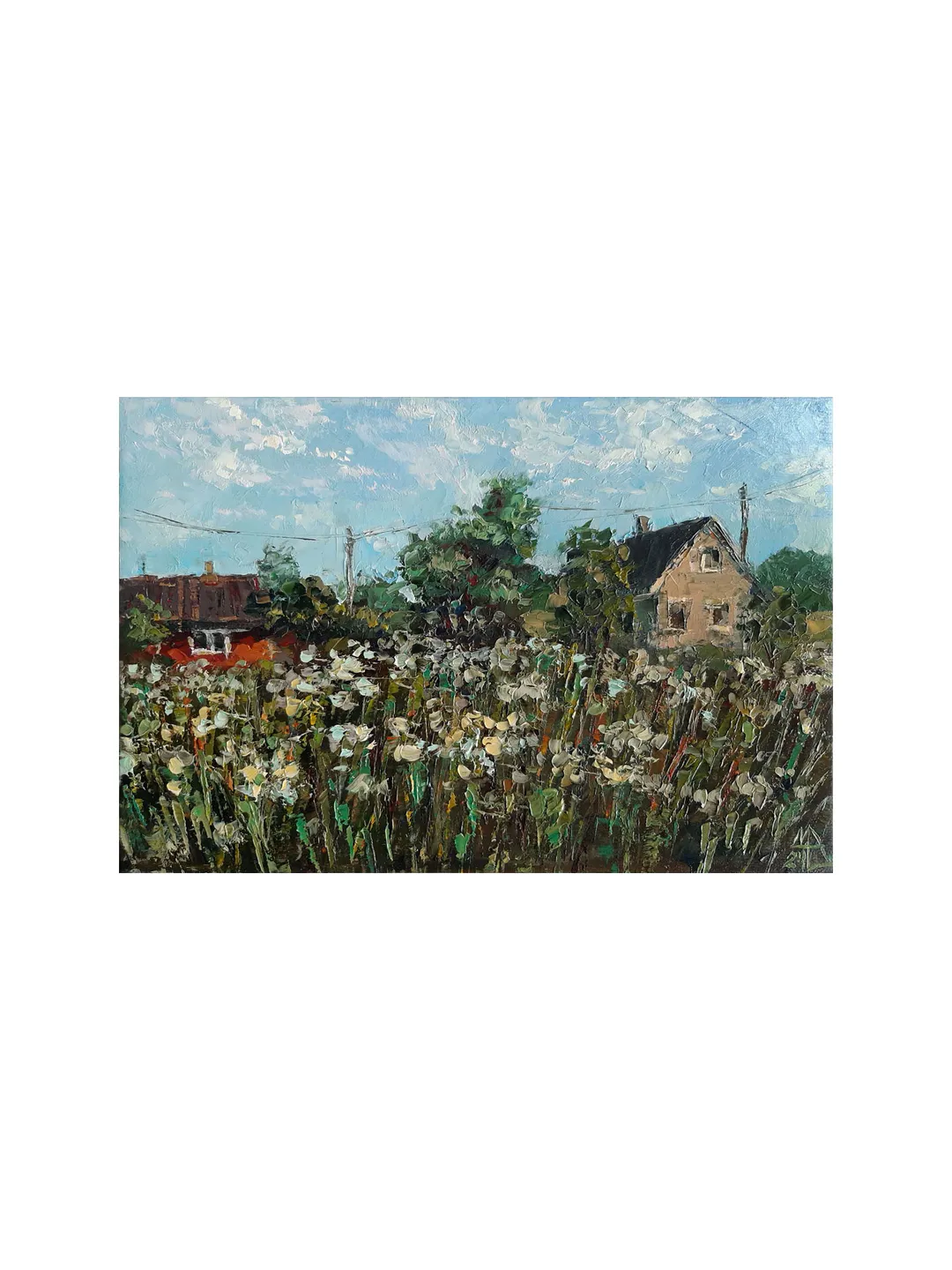 Sunlit Houses painting 8x12” ORIGINAL ART Impressionist Village landscape hand painted by artist Marina Chuchko