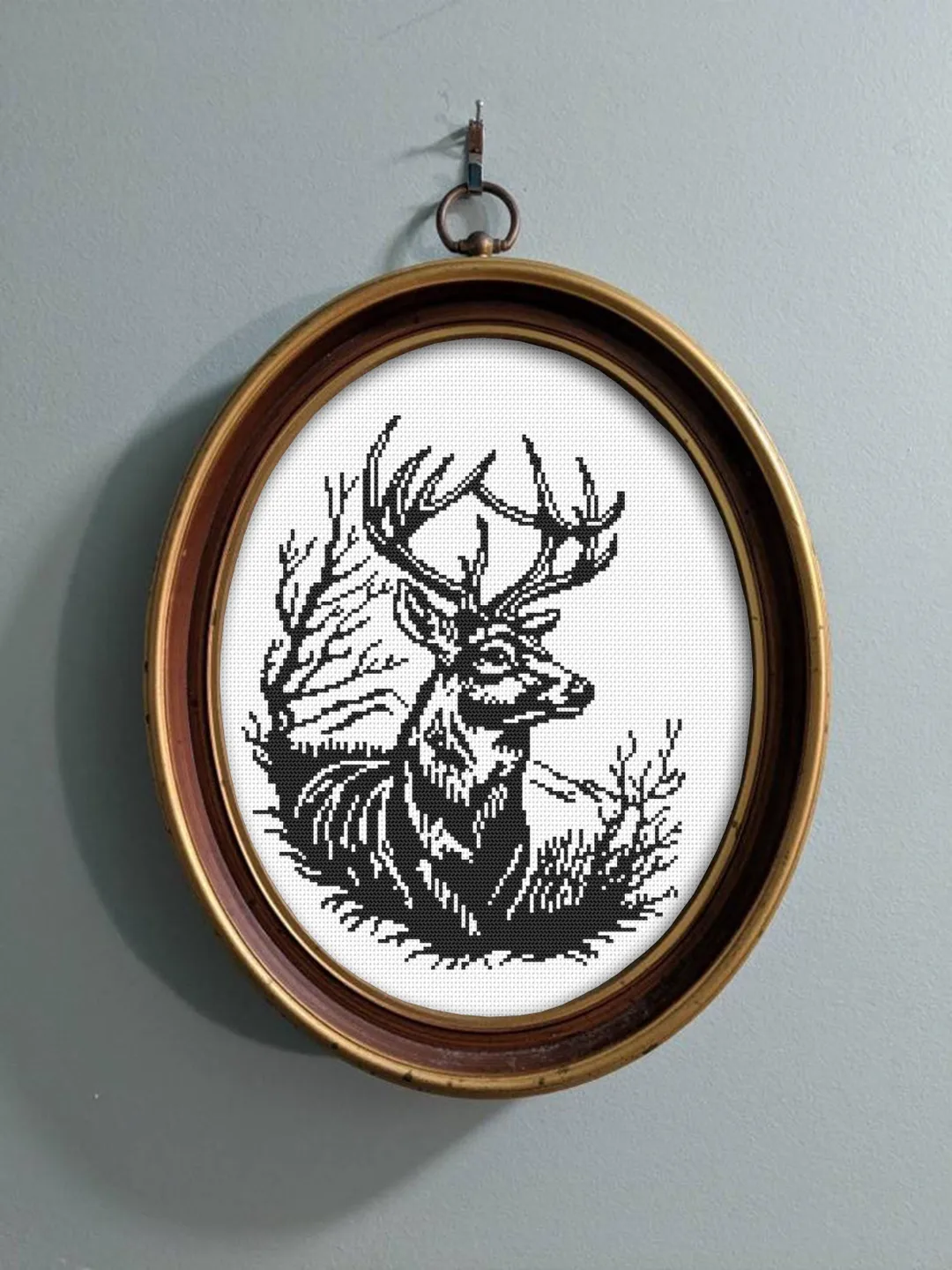Woodcut deer cross stitch pattern PDF download Animal cross stitch ...