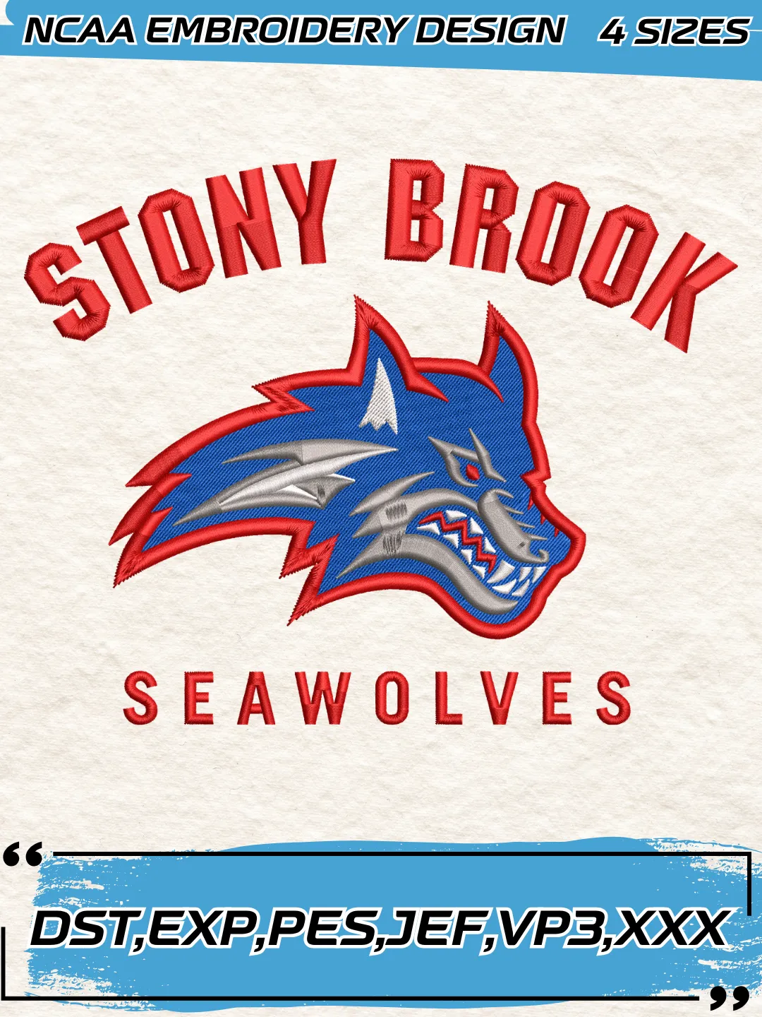 Stony Brook Seawolves Alternate Logo Embroidery Design,NCAA Logo Embroidery Design,Machine Embroidery Design File,4 Sizes, Digital Download