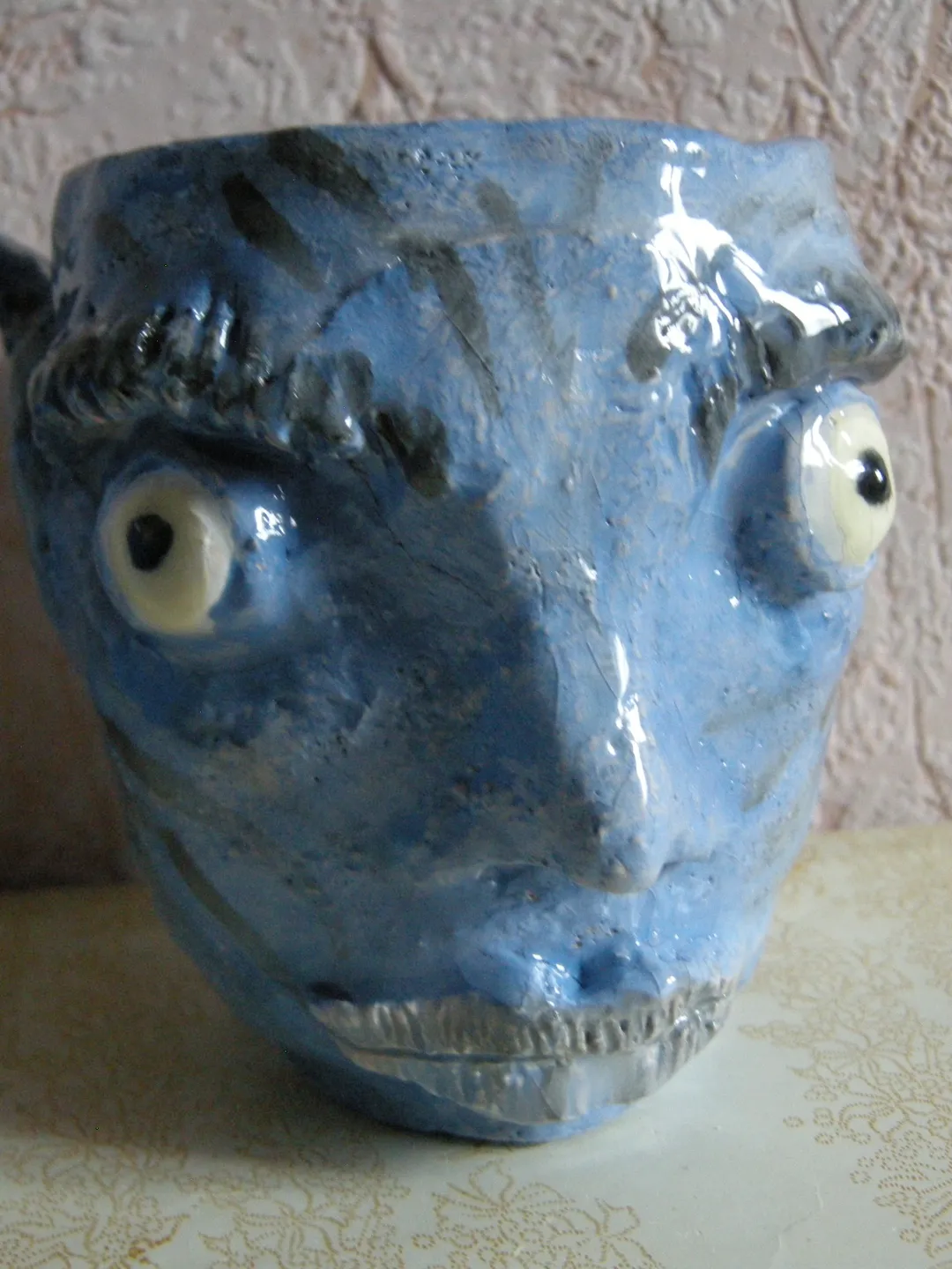 Ceramic Mug Art Face Handmade Stoneware Clay Pottery Glazed Vase