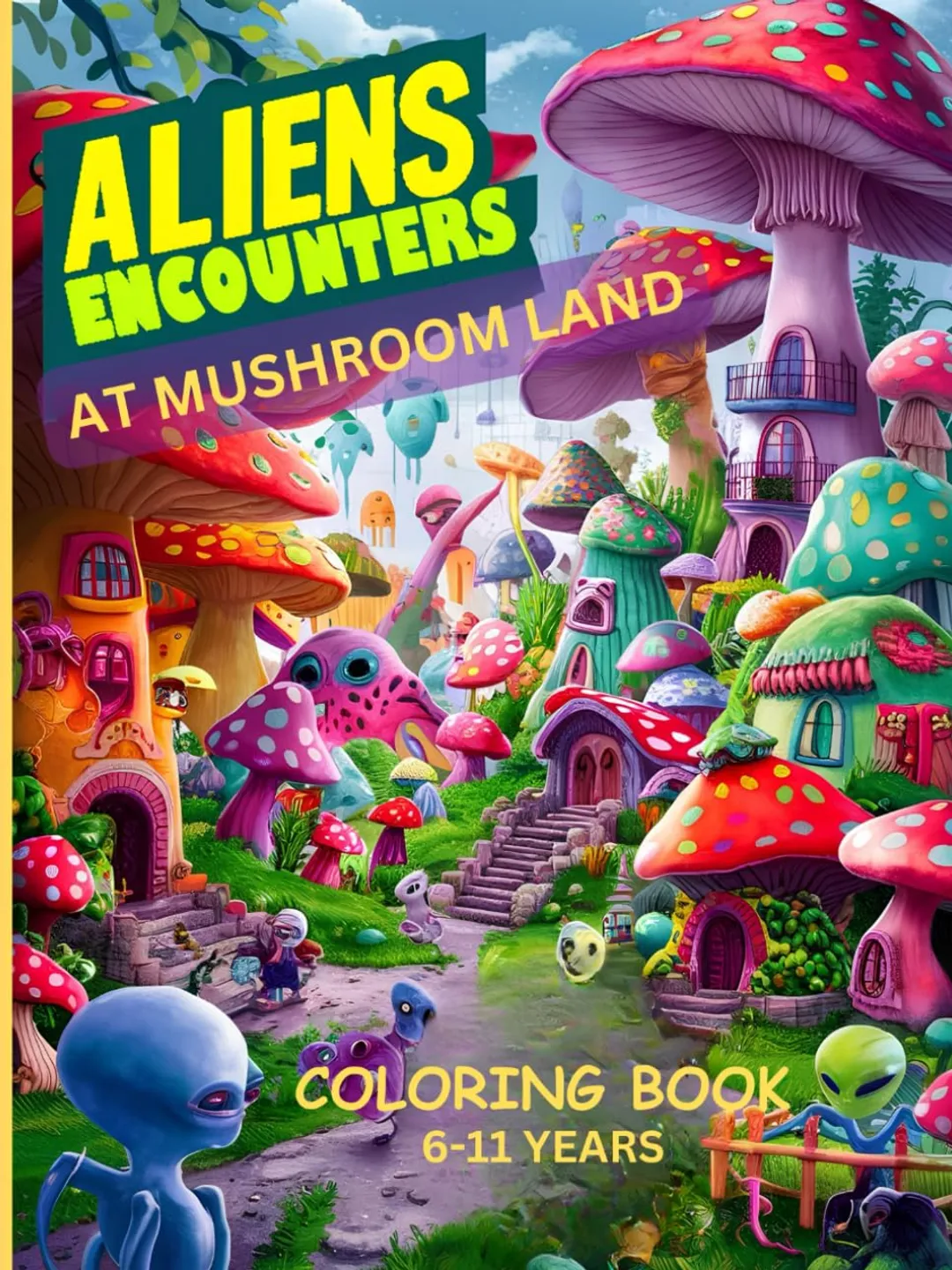Aliens Encounters at Mushroom Land Coloring Book (Ages 6–11) | 90 ...