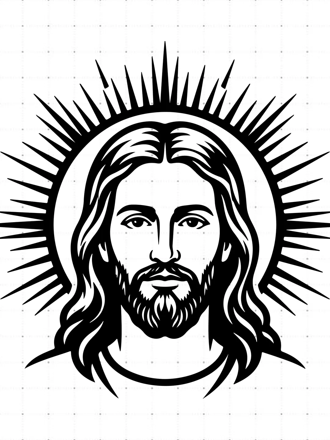 Jesus Christ Sunburst Halo SVG, Jesus Face SVG, Christian Faith Portrait Cut File, Holy Jesus Head Vector, Religious T-Shirt Design, Sacred Savior Graphic for Cricut Silhouette