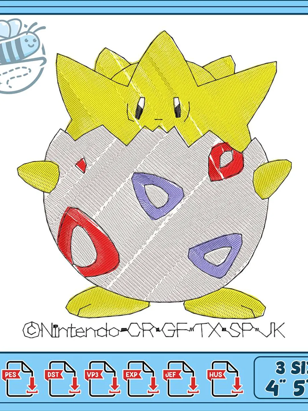 Togepi Machine Embroidery Design, Cute Pokemon Embroidery File, Chibi Anime Character, Instant Download PES DST
