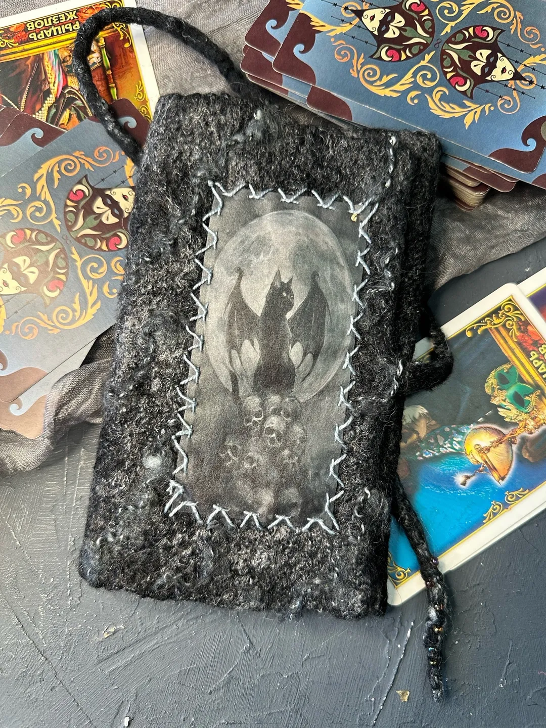 Tarot bag Black cat and Skull