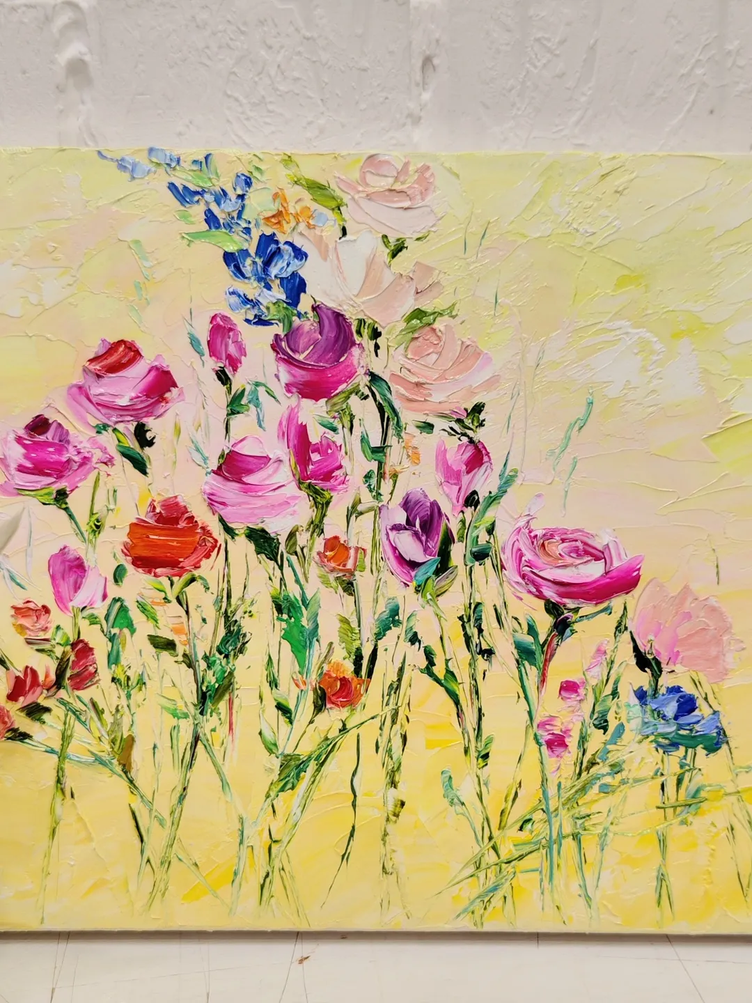 Painting Pink Roses Original Oil Painting Flowers Impasto Hand Painted 12" x 10" by Irina Prokofieva