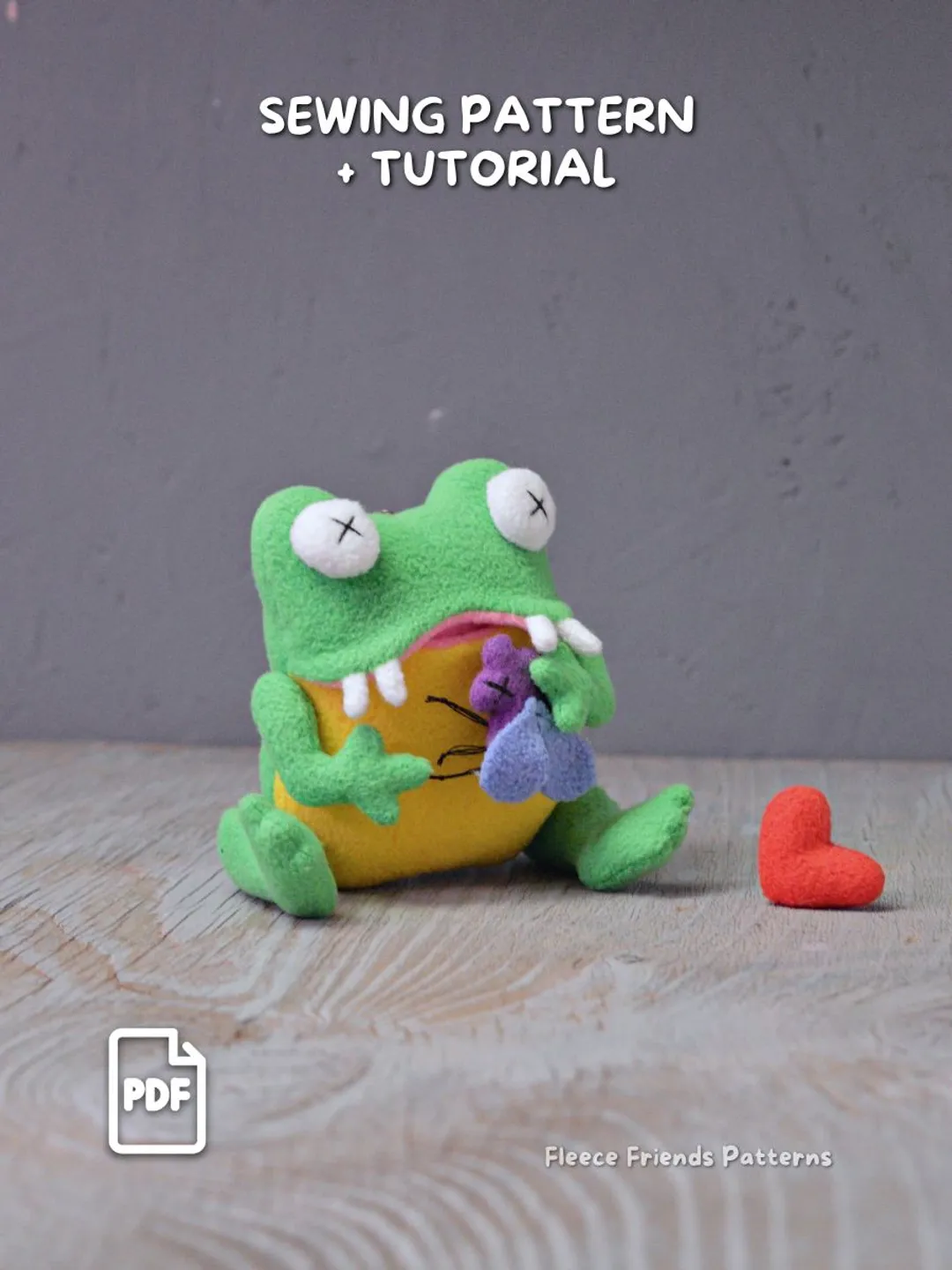 Frog Plush Sewing Pattern with Secret Mouth Pocket and Fly PDF