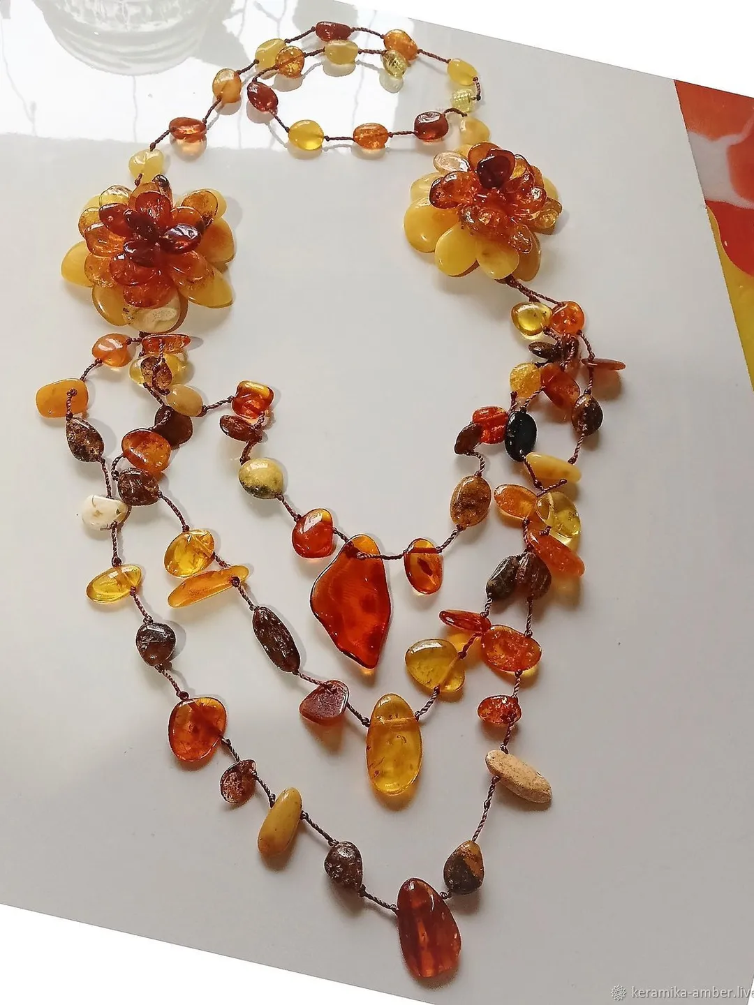 Real Amber Gemstone Necklace Women's  Gift Mom Wife Holiday Flower Jewelry Birthday Christmas Multicolor Multilayer Yellow Orange Summer Autumn Jewelry Women Bohemian Big Beaded Necklace pendants quality handmade